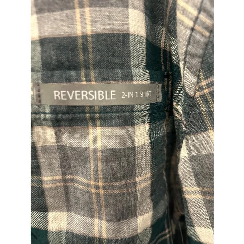 Rumi + Ryder Kids Reversible Plaid Shirt Green Grey‎ Blue Size L 12-14 NWT k7177
